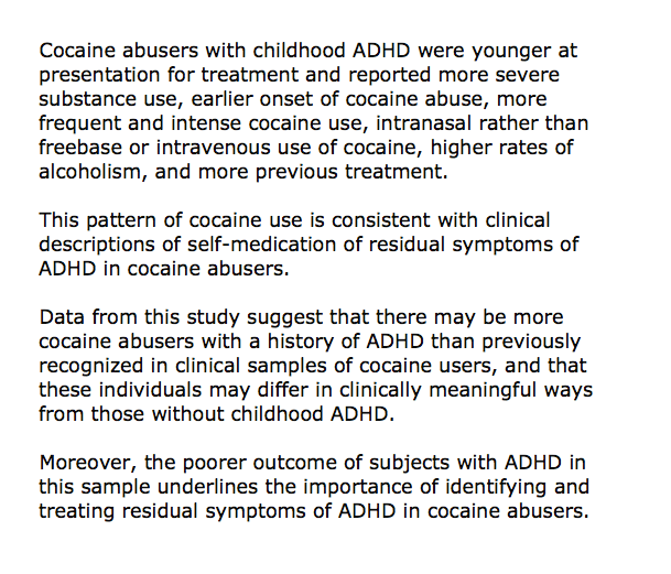 35% of cocaine abusers had ADHD